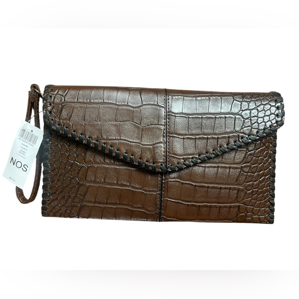 Chicos Brown Juliette Croc
Print Clutch Wristlet Flap NWT